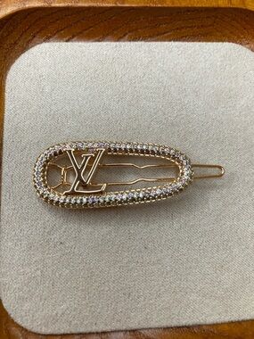 Louis Vuitton Gold Crystal-Trim LV Hair Pin